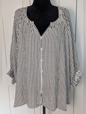 Jane + Delancey Button Down Henley Rayon Tunic Size 3X Stripes 3/4 Sleeve NWT